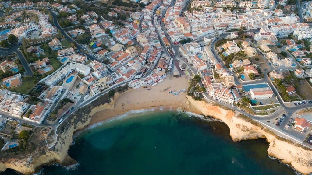 Aerial view of a coast town